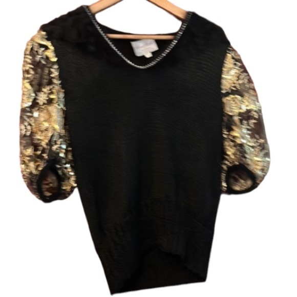 Ann Stuard at Lacosta Sz Small Fur Rhinestone Sequin Evening V-Neck Knit Sweater - Picture 1 of 9